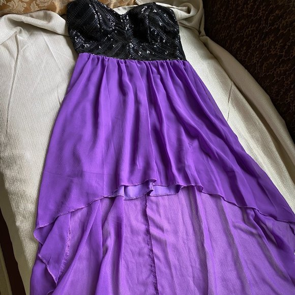 Shimmery Black & Purple High/Low Dress - Picture 2 of 2